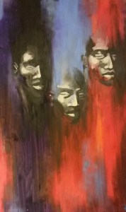 purple, blue, orange, red V, acrylique sur bois, 2015